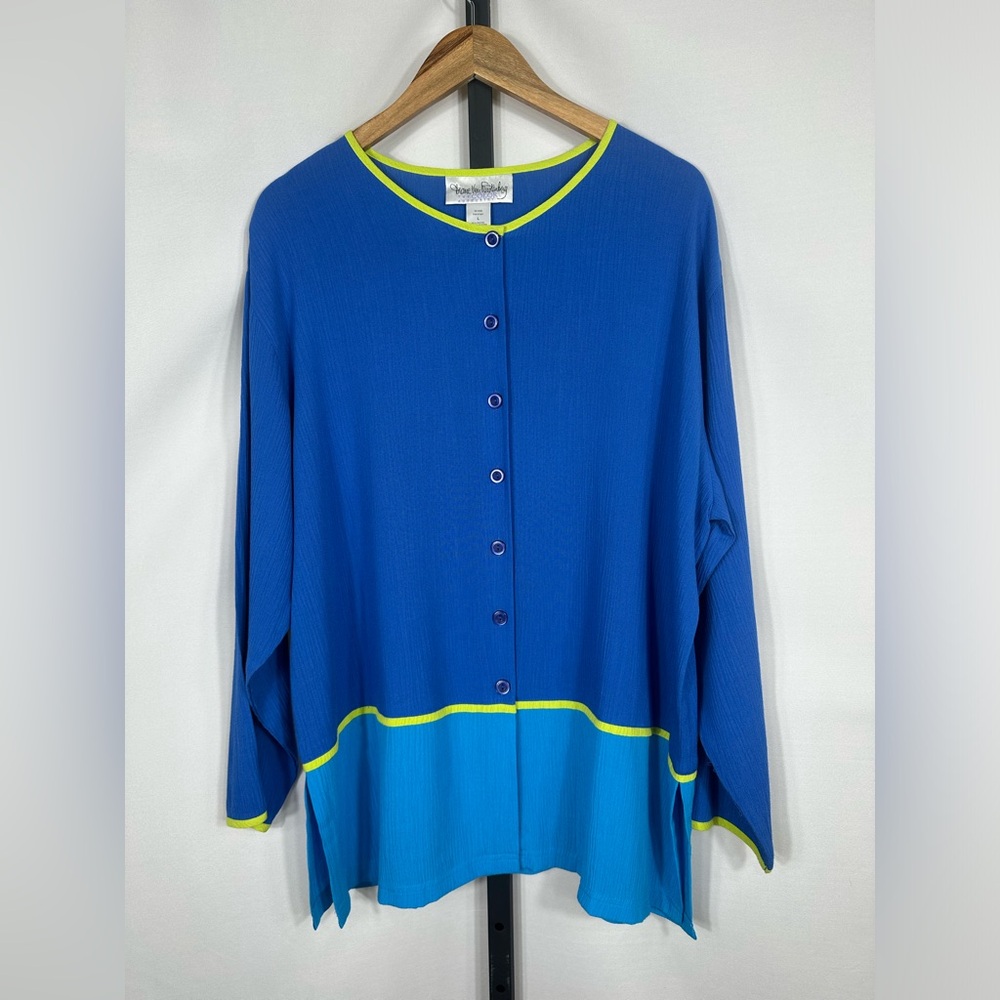 NWOT Diane von Furstenberg The Color Authority- Blue Colorblock Buttondown Top L